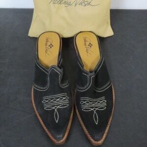 Patricia Nash Battista Black Women's Western Suede Mules - SZ 10M